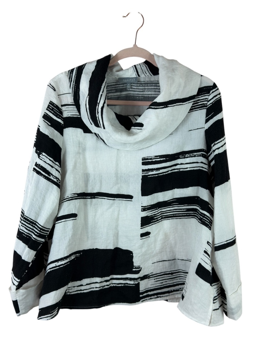 Habitat womens size M black white print cowl neck 3/4 sleeve lagenlook top